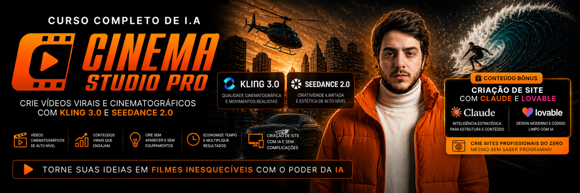 Cinema Studio Pro - Curso completo de I.A com Kling 3.0 e Seedance 2.0